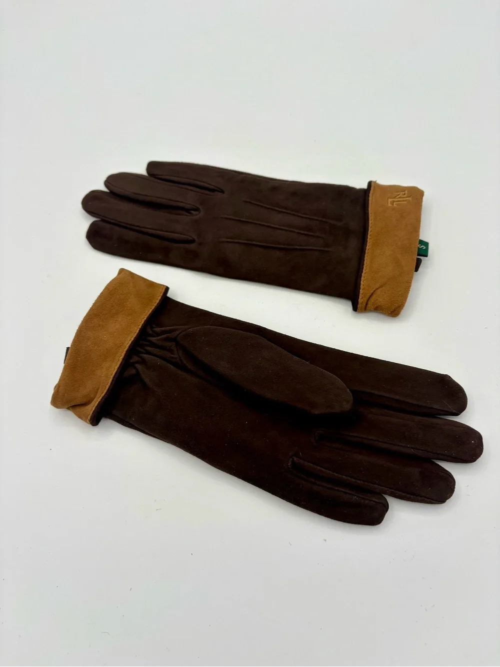 Ralph Lauren Leather Gloves Brown Tan Cuff RL Size Small Driving Gloves Fashion